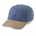 6 Panel Garment Washed Denim Cap W/ Suede Visor